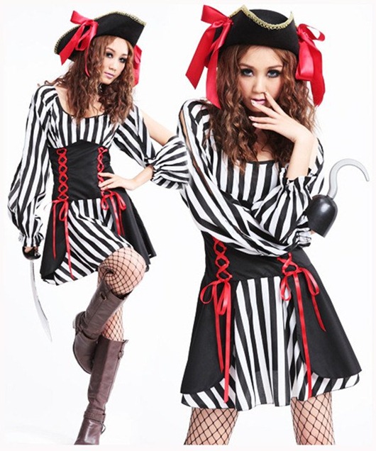 Black-and-white-striped-waist-dress-cosplay-Halloween-font-b-Somali-b-font-font-b-pirates