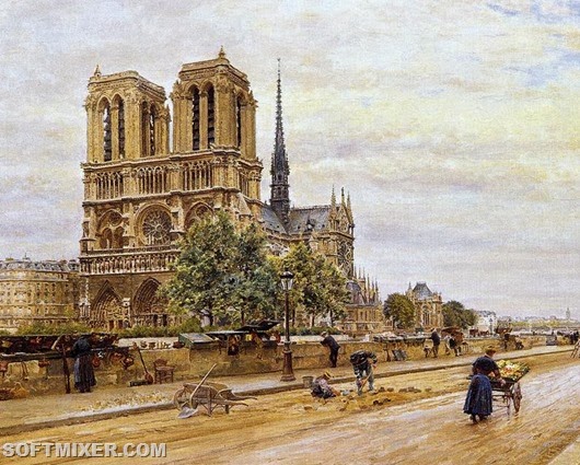 Marie-Francois-Firmin-Girard-xx-Notre-dame-de-Paris-and-the-Flower-Market-xx-Private-Collection